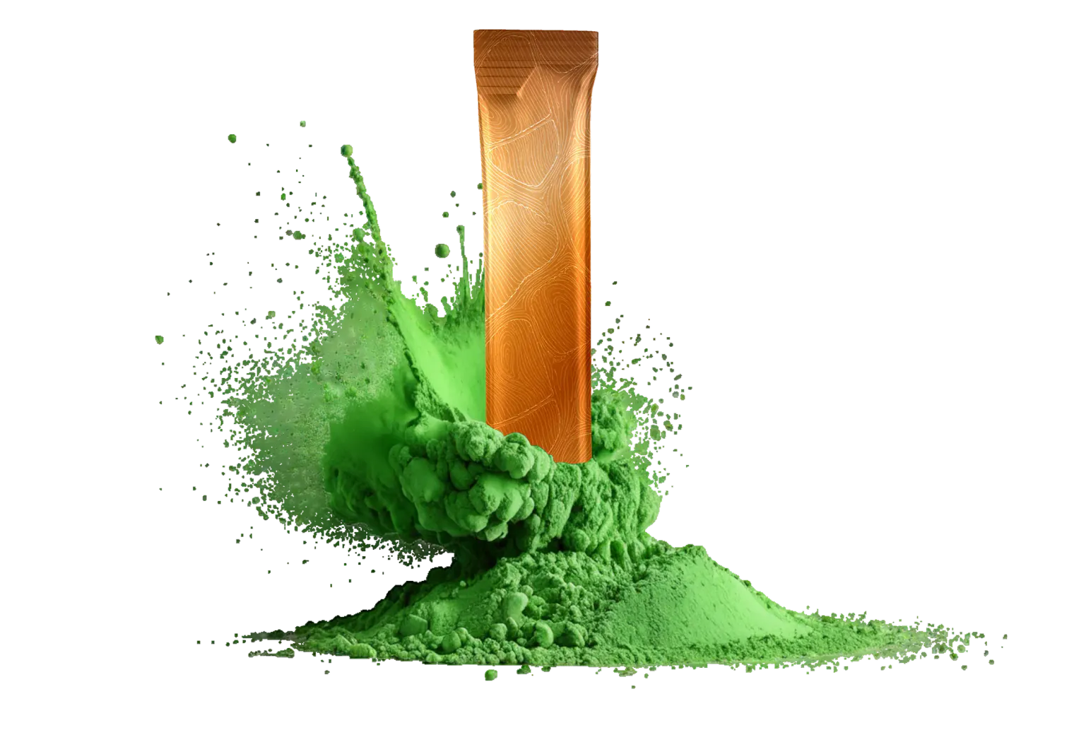 PUSH matcha stick pack with green powder splash